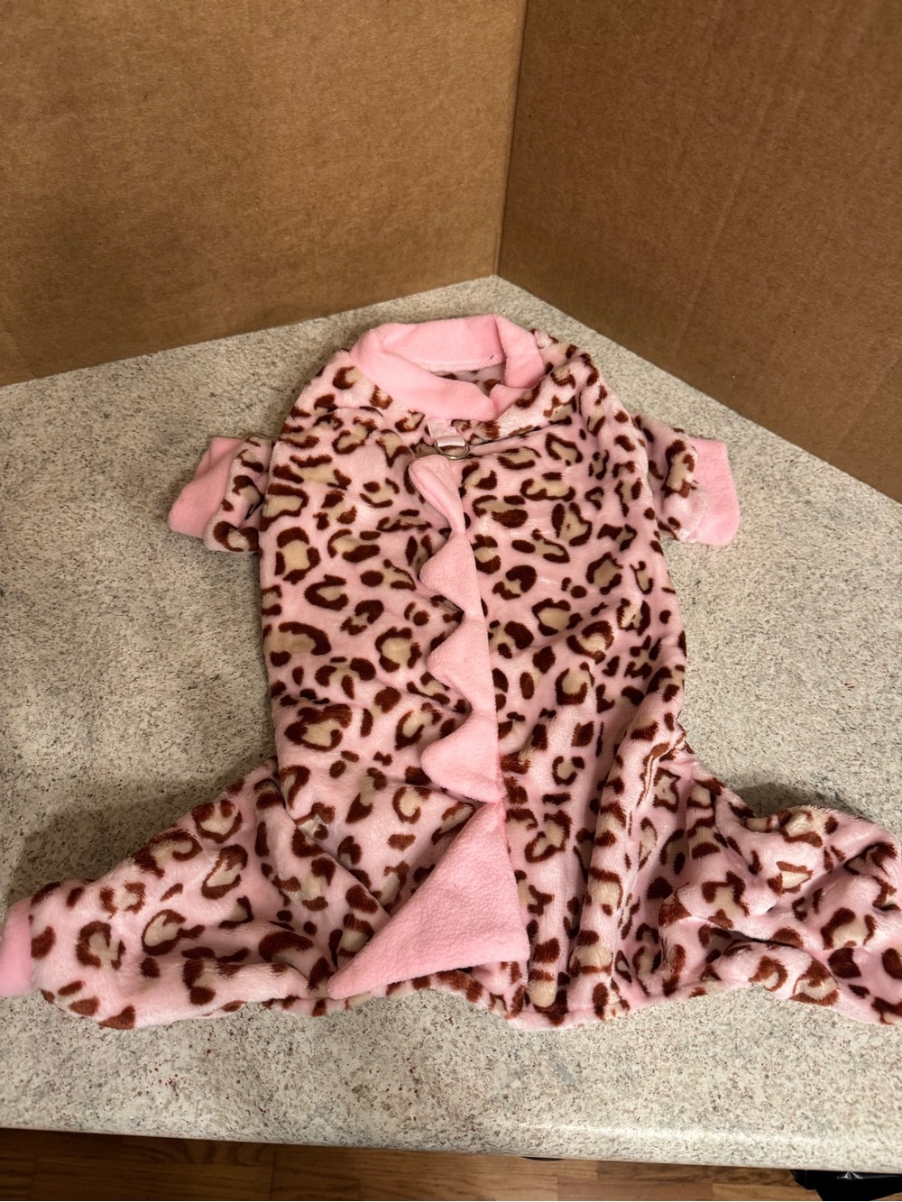 New: Pink leopard print dinosaur dog costume. Med-large.